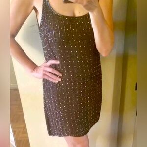 Vintage Brown Beaded Mini Dress​ Sz Med